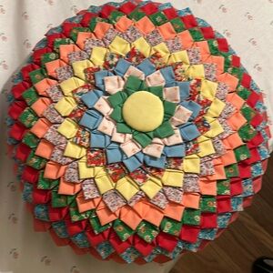 Vintage Round Cotton Flower Petal Boudoir Pillow 15”